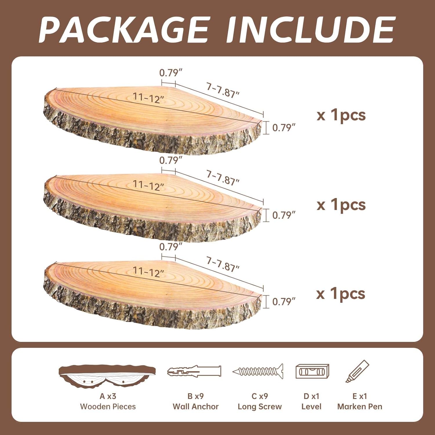 3Pcs Rustic Wood Corner Floating Shelves W7713