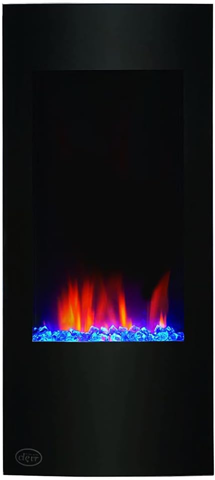 32 Vertical Wall Mounted Electric Fireplace Heater, Black, 750-1500W O40749