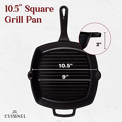 10.5" Pre-Seasoned Cast Iron Square Grill Pan with Glass Lid T428006