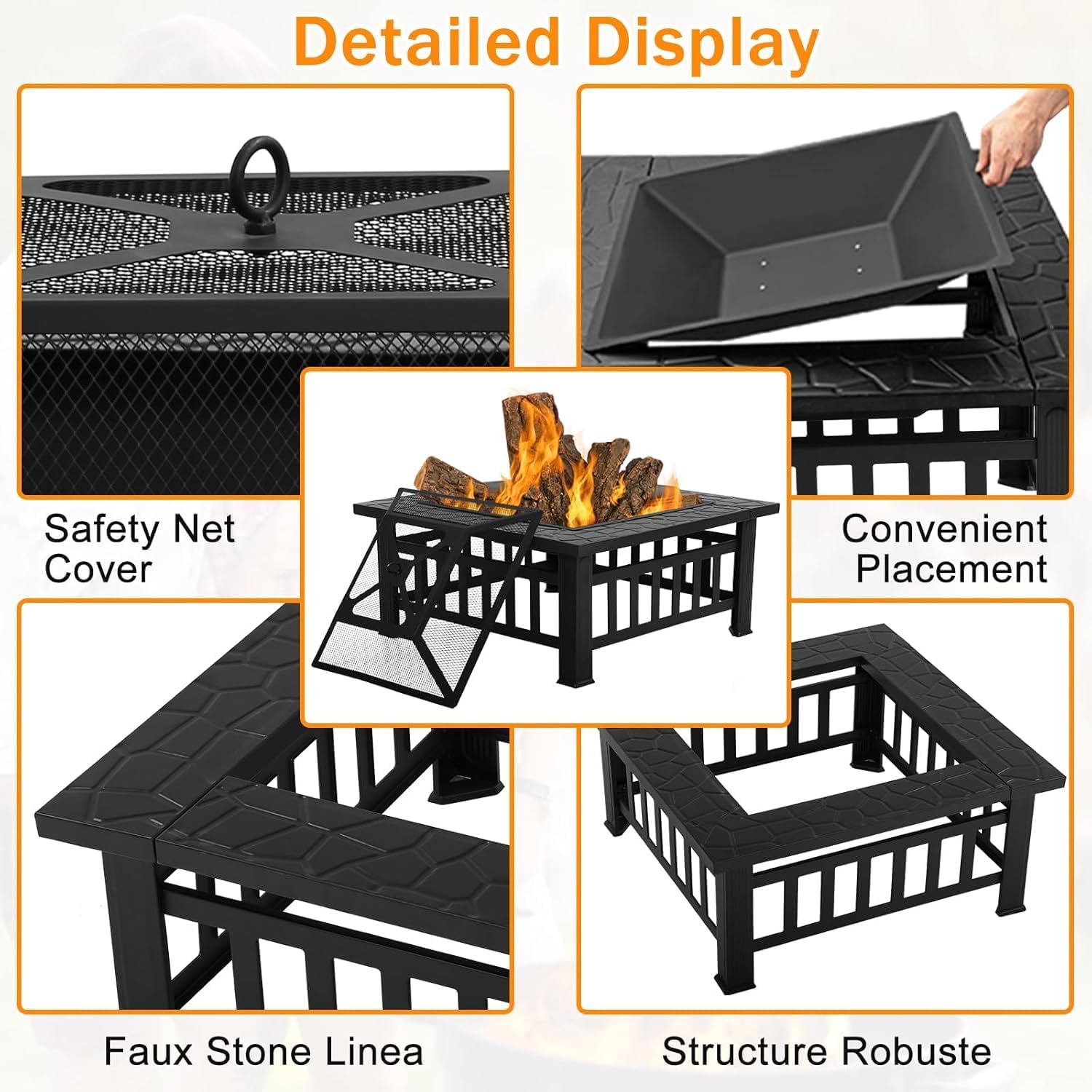 32in Square Black Metal Fire Pit F598905