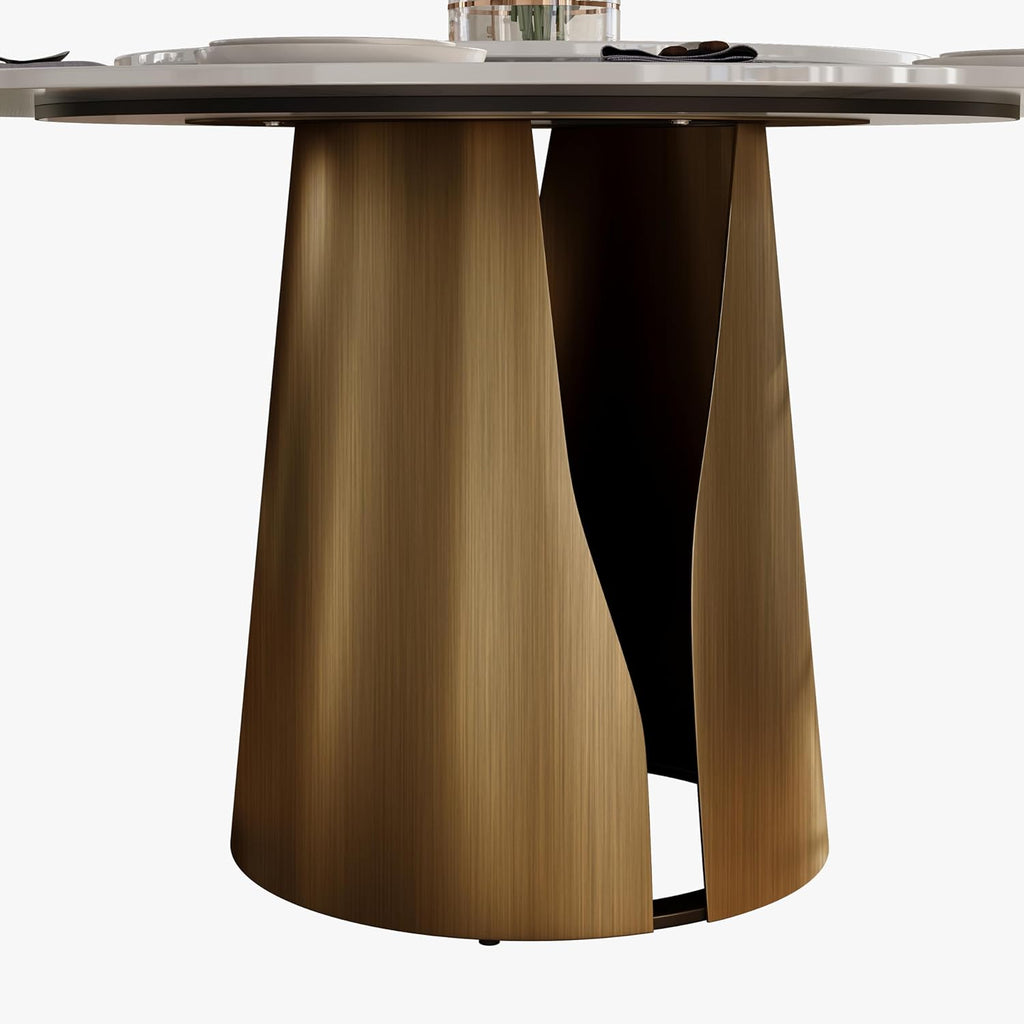 51" Glossy White Sintered Stone Top Round Dining Table with Lazy Susan L330904