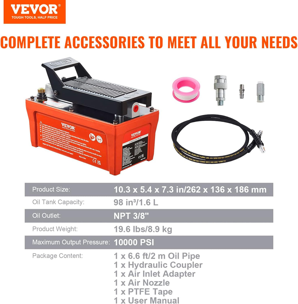Air Hydraulic Pump, 10,000 PSI, 1/2 Gal Reservoir, Foot Actuated Z58905
