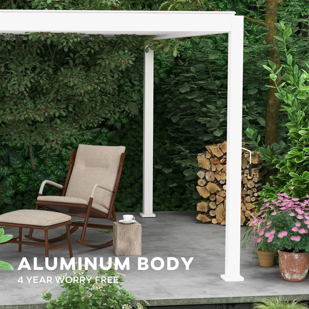 White 10' x 10' Aluminum Louvered Pergola with Adjustable Roof V116627