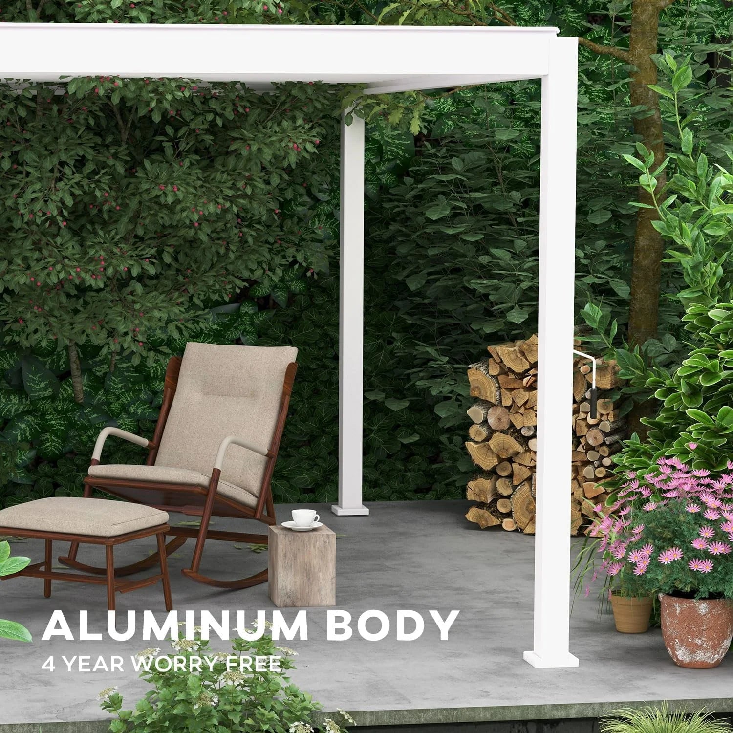 White 10' x 10' Aluminum Louvered Pergola with Adjustable Roof V116627