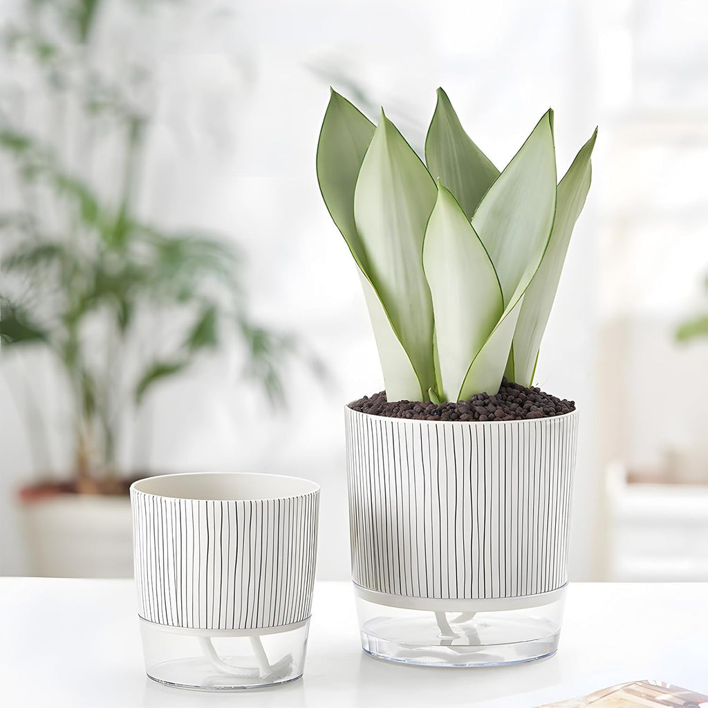 4 Pack Self Watering Pots, 4.3+5.5 Inch Planter Pot with Wick Rope and Reservoir S17573