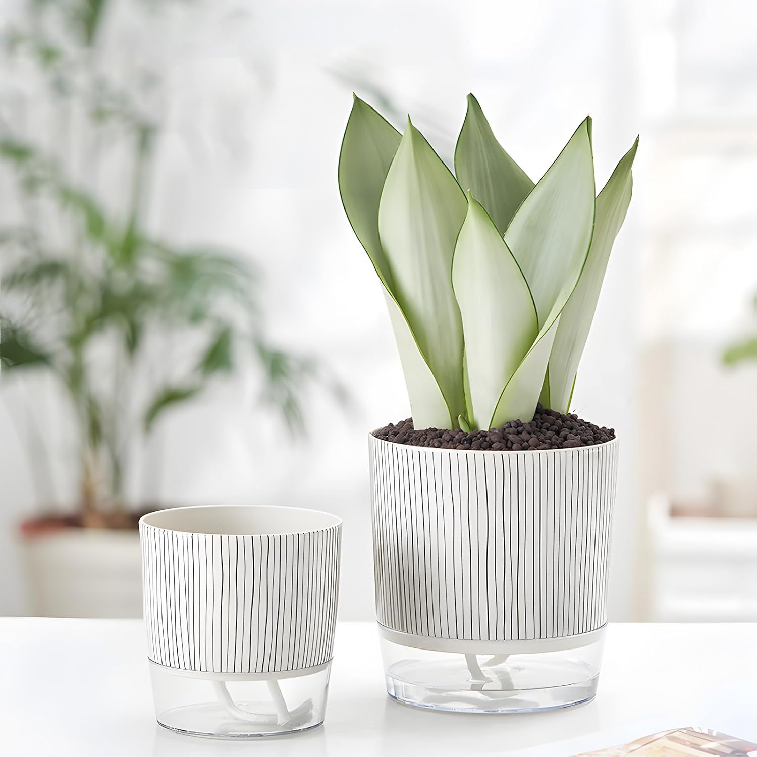 4 Pack Self Watering Pots, 4.3+5.5 Inch Planter Pot with Wick Rope and Reservoir S17573