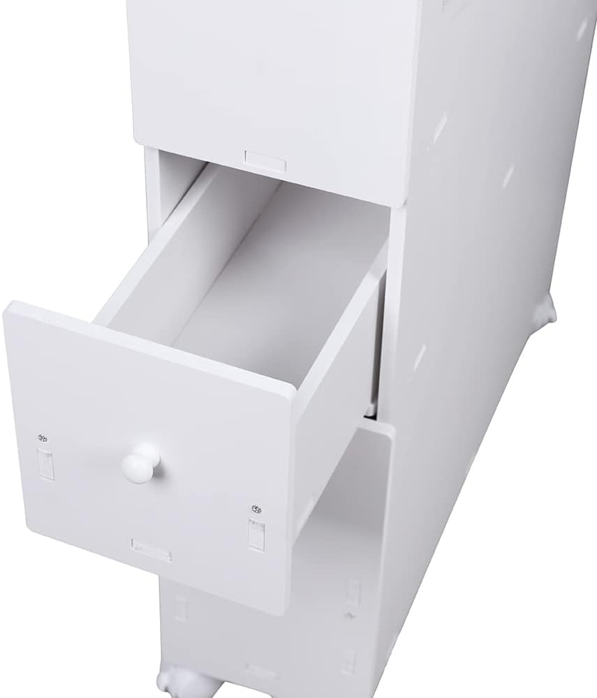 White Slim Rolling Bathroom Storage Cabinet K967886