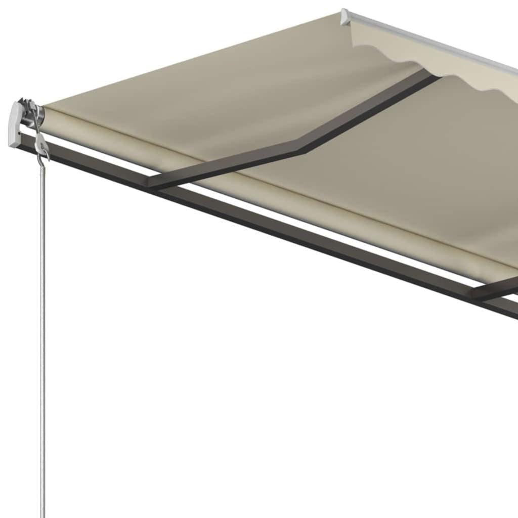 Manual Retractable Awning with Posts Outdoor Canopy Sunshade Shelter Cream 118.1 x 98.4 Inches L56507