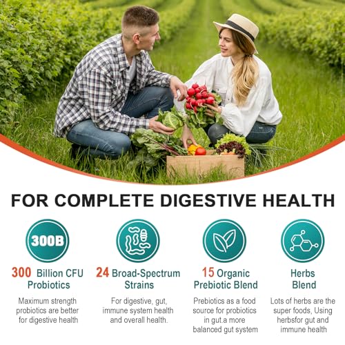 300 Billion CFU 24 Strains Probiotic with 15 Organic Herbs Prebiotics Blend O596