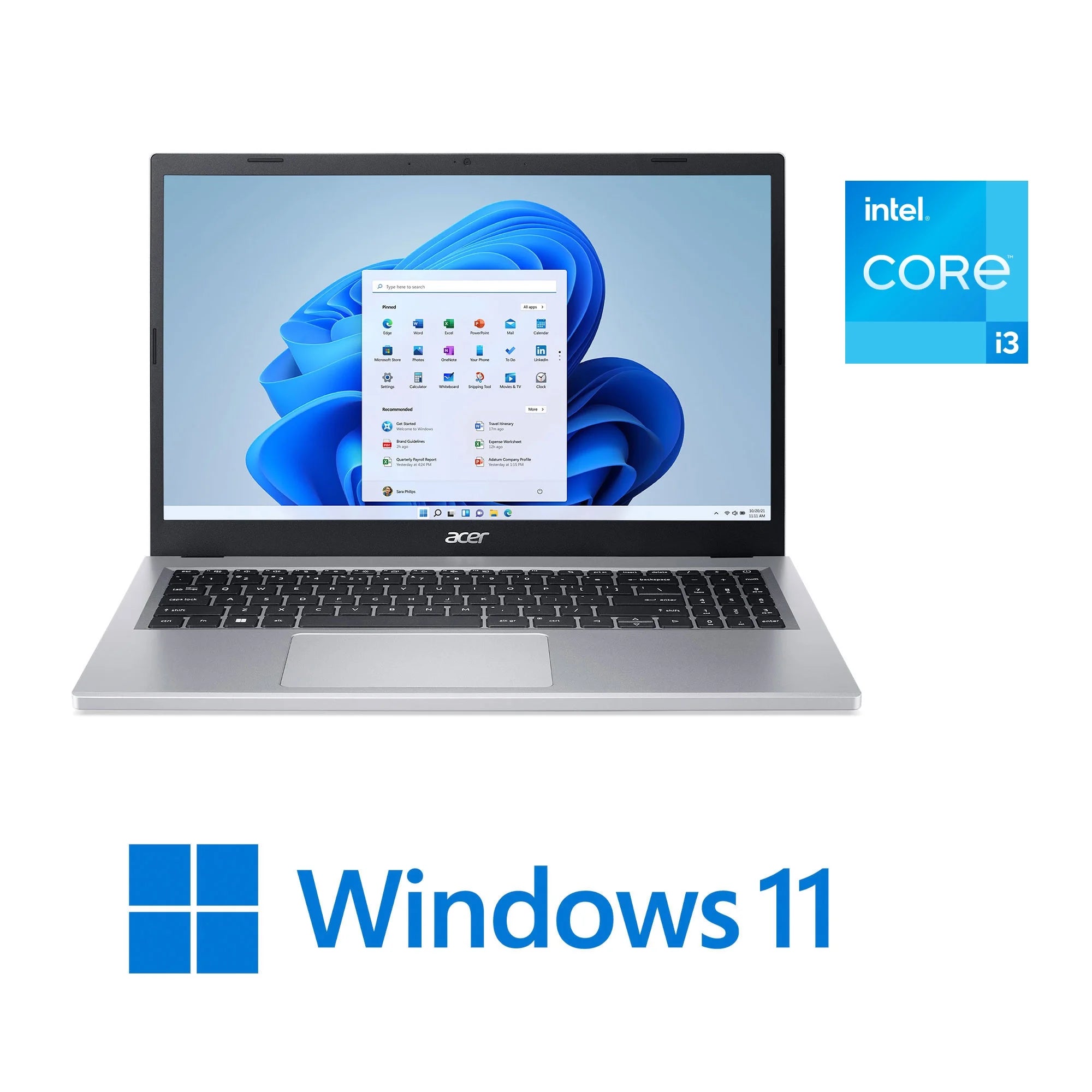 15.6" FHD Intel Core i3-N305 8GB LPDDR5 128GB UFS Windows 11 Home Silver Laptop N628789
