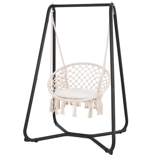 Grey Hammock Chair with Stand, 330 lbs Capacity N7736