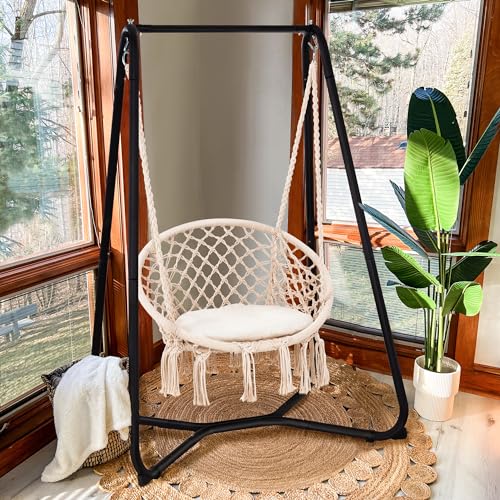 Grey Hammock Chair with Stand, 330 lbs Capacity N7736