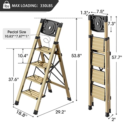 Gold Aluminum Folding Step Stool with Anti-Slip Pedal, 330 lbs Capacity F7138