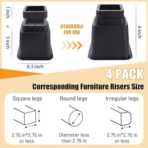 Adjustable Bed Risers Set of 4 (16 pcs Black) E9605