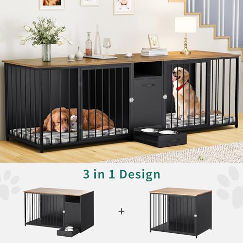 Black Double Dog Kennel Furniture with Divider K888