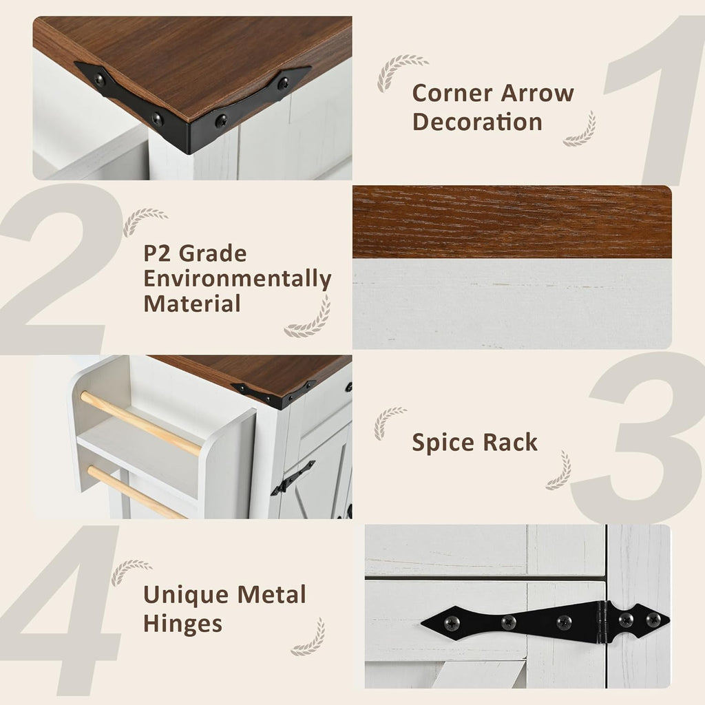 White Kitchen Island with Power Outlet and Drop Leaf Y6211