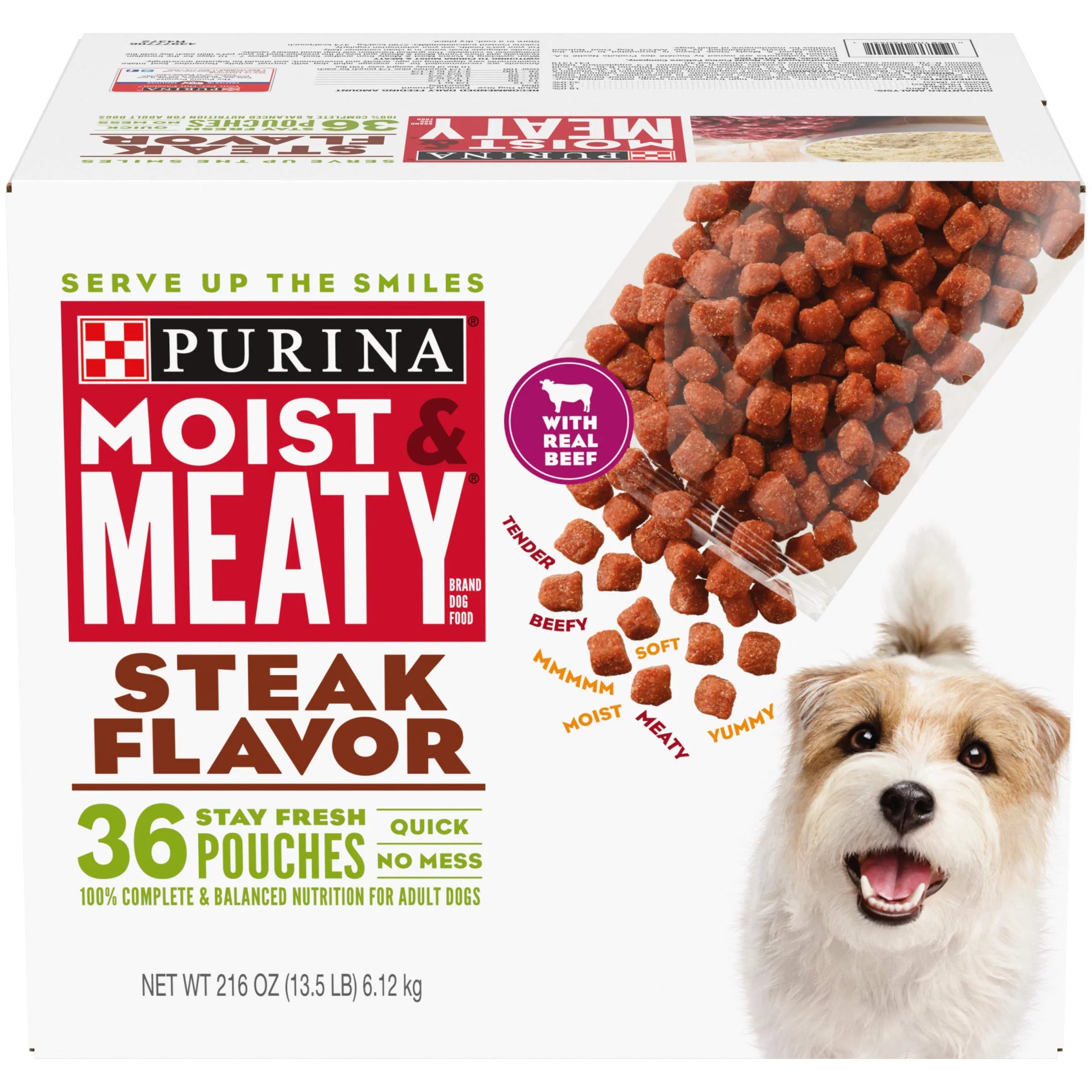 Steak Flavor Wet Dog Food, 36 ct. Pouch U538653