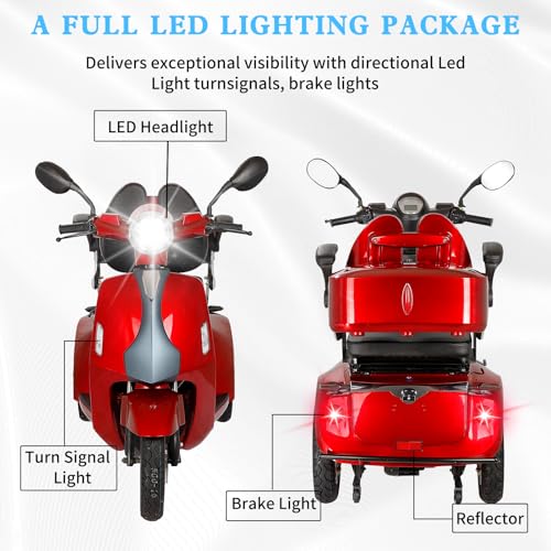 Red 3 Wheel All Terrain Mobility Scooter 500lbs Capacity 800W M1671