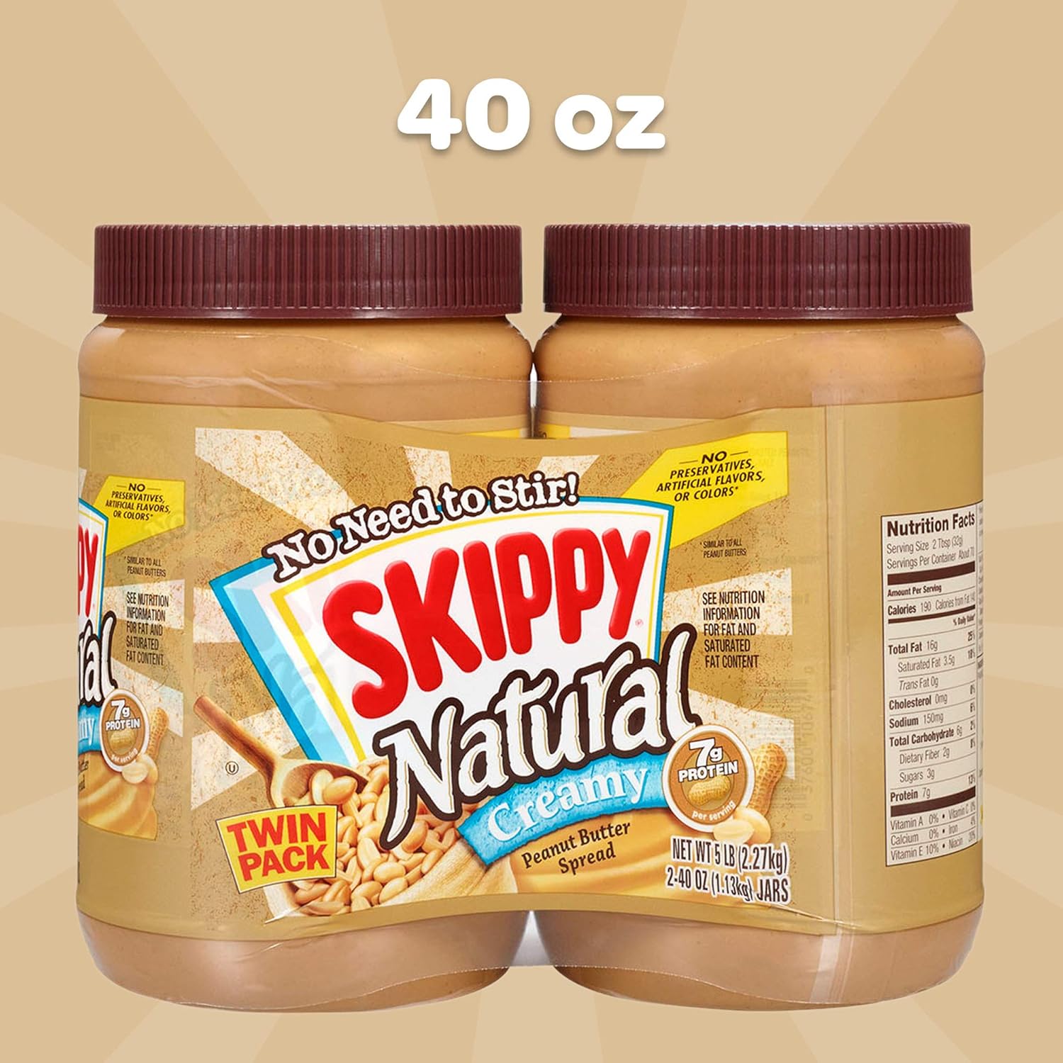 40 Ounce Twin Pack Natural Creamy Peanut Butter Spread P34049