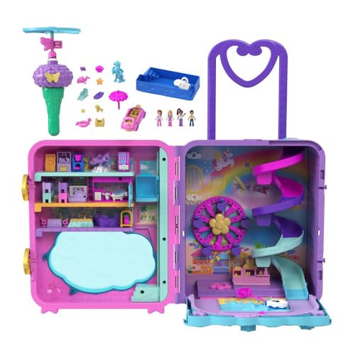 Pollyville Playset, Large Travel Toy with 4 Dolls, Car, 25+ Accessories & Storage G123125