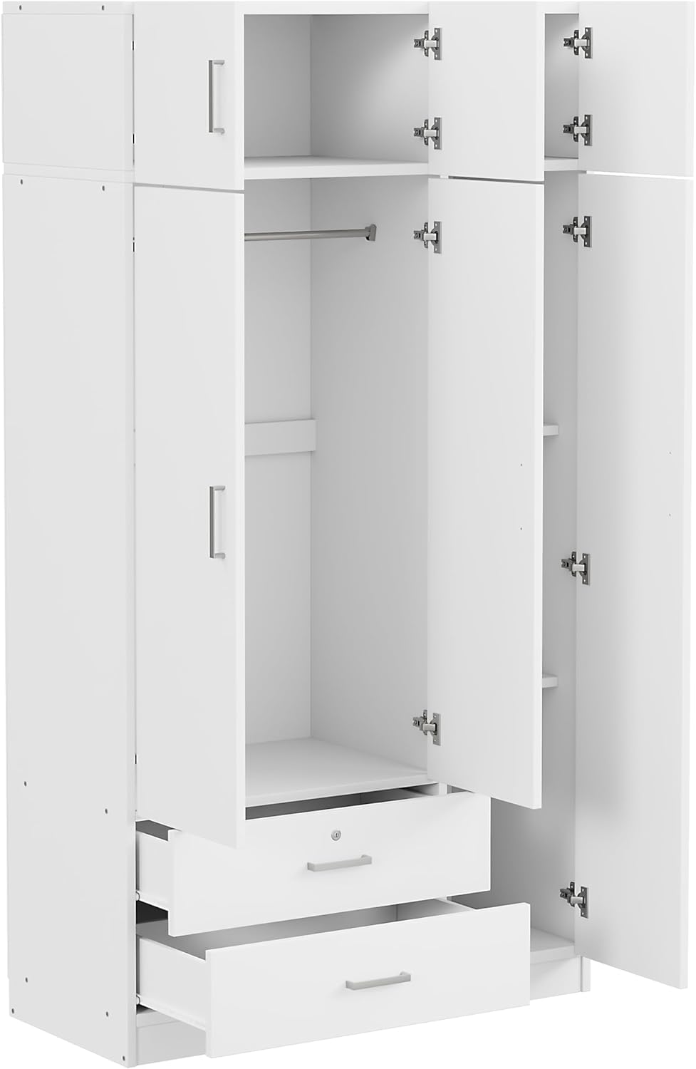 White 3-Door Mirror Wardrobe Closet with 2 Drawers F5635