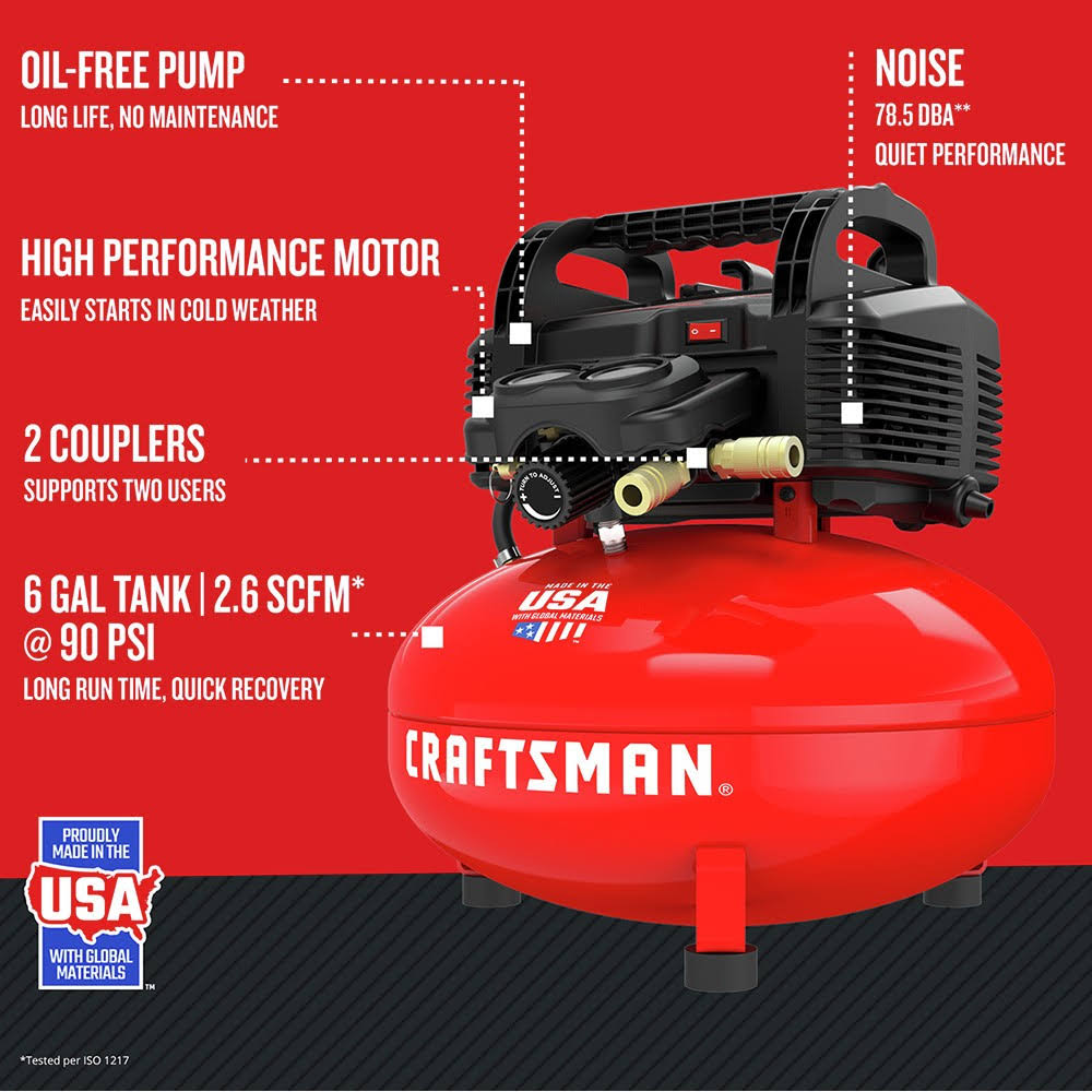 0.8 HP 6 Gallon Oil-Free Pancake Air Compressor N918