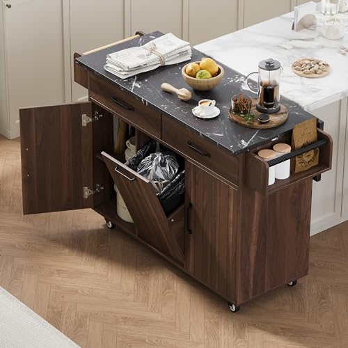 Walnut Brown Rolling Kitchen Island with Drop Leaf H208823