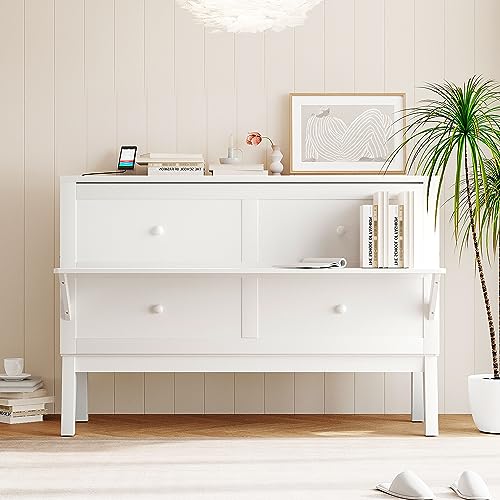 Grey Wood Queen Murphy Bed with Desk and Shelves K7727