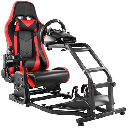 Adjustable Gaming Sim Cockpit With Red Seat O67685