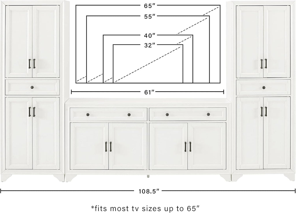 Distressed White 3-Piece Entertainment Set with Sideboard and 2 Storage Cabinets B91608