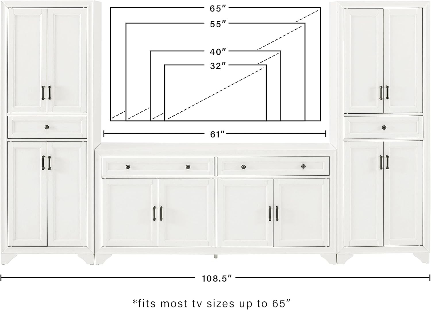 Distressed White 3-Piece Entertainment Set with Sideboard and 2 Storage Cabinets B91608