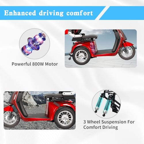 Red 3 Wheel All Terrain Mobility Scooter 500lbs Capacity 800W M1671