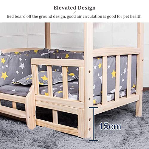 Elevated Solid Wood Double Layer Dog Bed with Mattress A452408