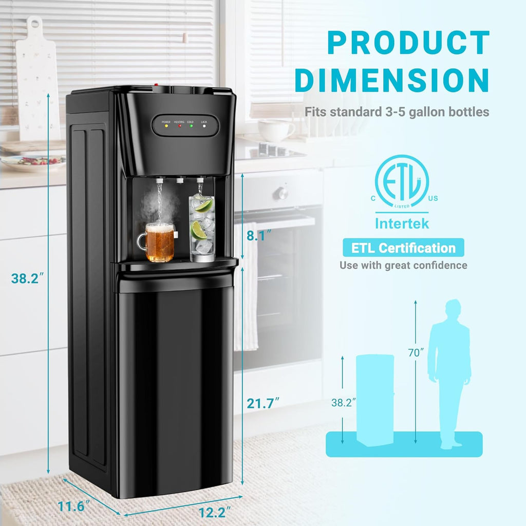 Bottom Loading Water Cooler Dispenser Hot Cold Room Temp for 3 or 5 Gallon Bottles G97803