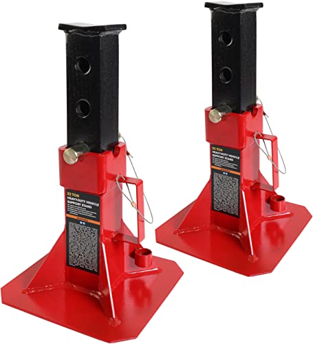 12 Ton Heavy Duty Pin Style Adjustable Height Automotive Jack Stands, Red, 1 Pair N27511