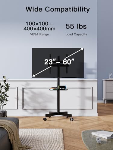 Rolling TV Stand on Wheels for 23-60 Inch TVs, Height-Adjustable with Shelf, Max VESA 400x400mm U191532