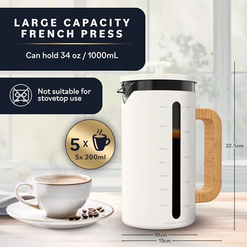 34 oz French Press Coffee Maker with Bamboo Wood Handle Borosilicate Glass K140