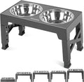 Elevated Dog Bowls Stand with 2 Stainless Steel Dishes, Raised Dog Bowl Adjusts to 5 Heights (Gray) E582