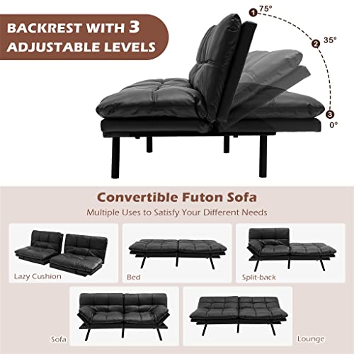Black Memory Foam Convertible Futon Sofa Bed with Adjustable Armrest M9041