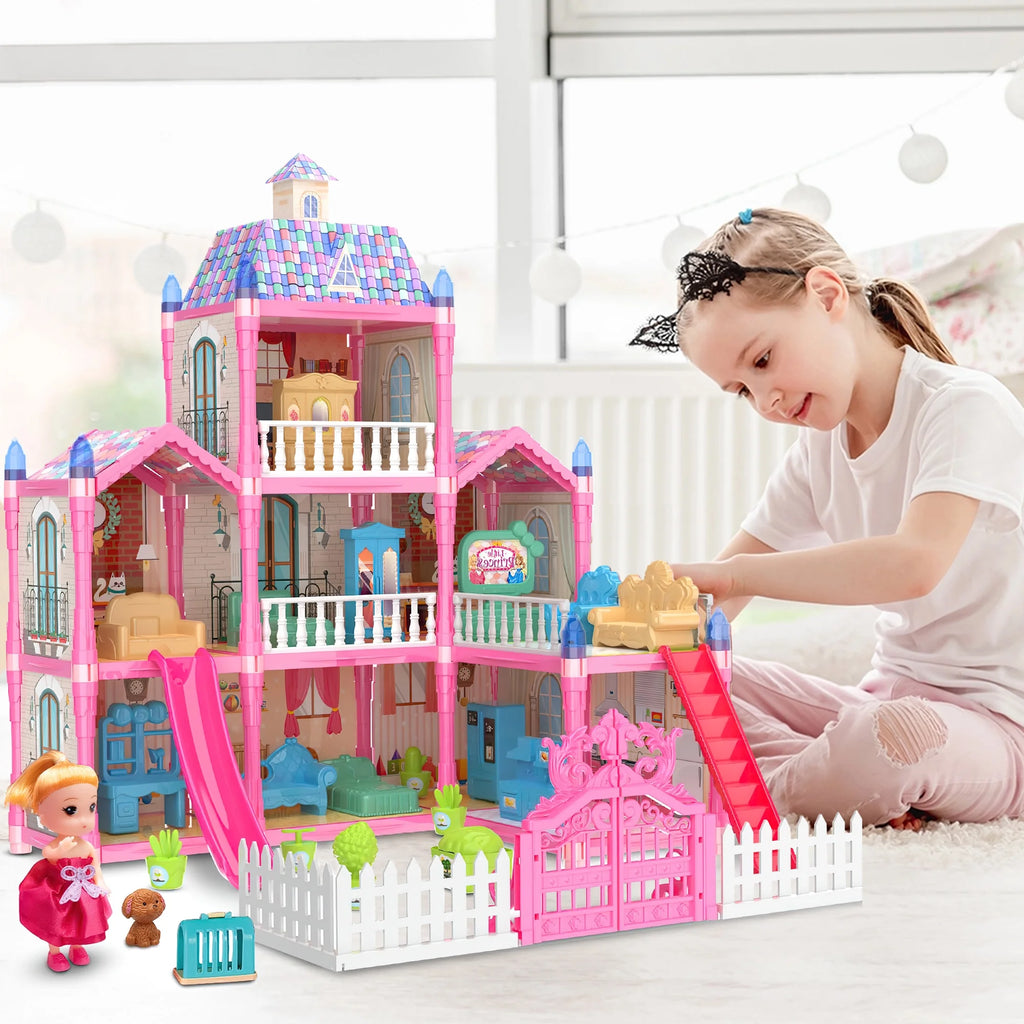8 Rooms Dollhouse Kit with Furniture and Accessories 191 PCS Y38471