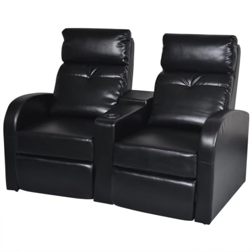 2-Seater Black Faux Leather Recliner Sofa with Cup Holder K448
