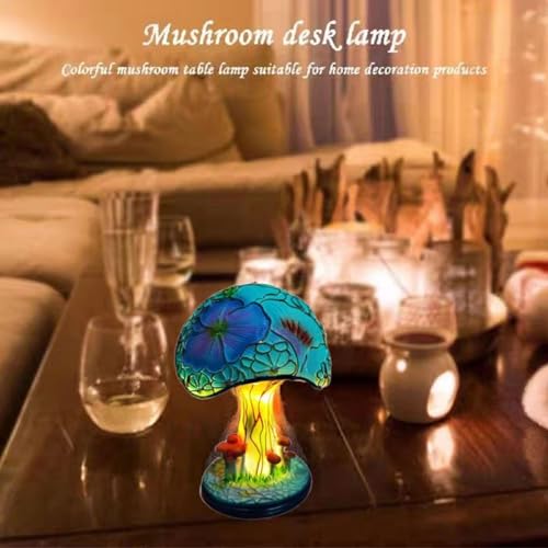 Small Stained Glass Resin Mushroom Table Lamp Y665812