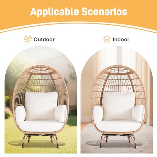 Ivory Oversized PE Wicker Egg Chair with 4 Cushions S9768