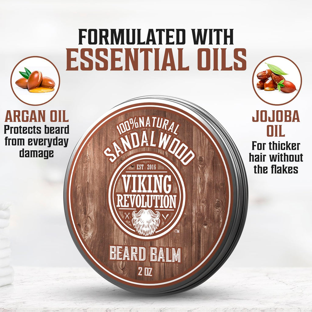 Sandalwood Beard Balm and Beard Oil Bundle with Argan and Jojoba Oils K21629