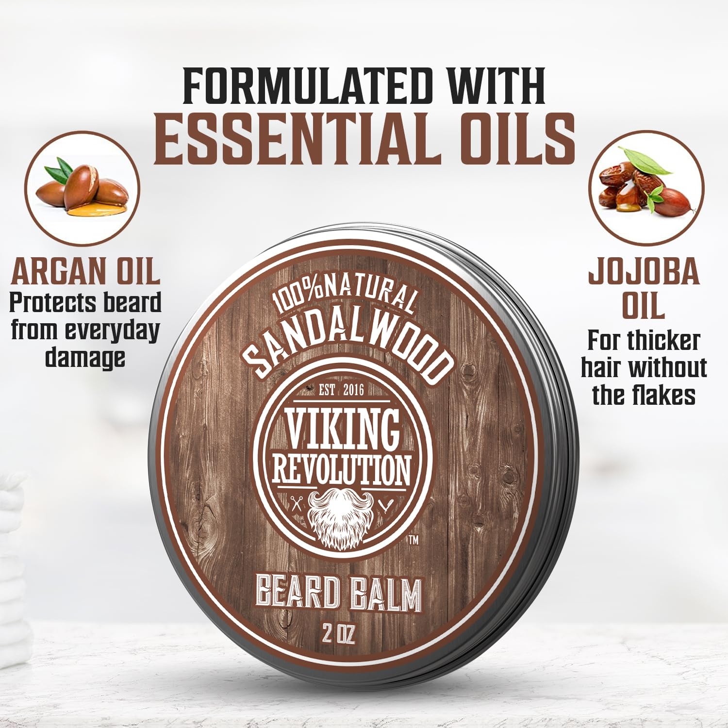 Sandalwood Beard Balm and Beard Oil Bundle with Argan and Jojoba Oils K21629