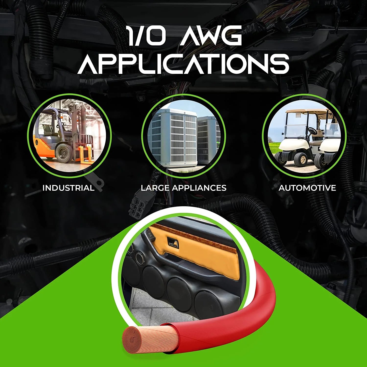 1/0 Gauge Oxygen Free Copper OFC 25ft Red Translucent Primary Automotive Wire P535