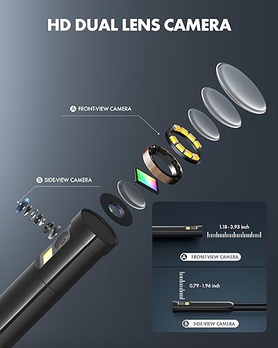 16.5ft Semi-Rigid Dual Lens USB Endoscope Camera with 8 Adjustable LED Lights N732