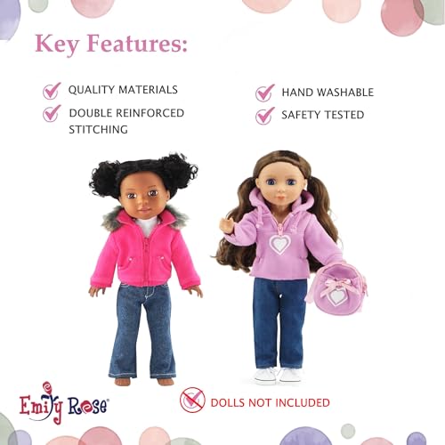 14.5-Inch 6-PC Fashion Doll Clothes & Accessory Set with Faux Fur Coat, Hoodie, Backpack and 2 Pairs of Jeans I21671