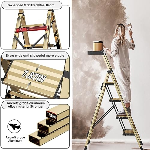 Gold Aluminum Folding Step Stool with Anti-Slip Pedal, 330 lbs Capacity F7138
