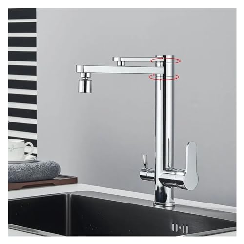 Chrome Dual Handles Cold Hot Water Mixer Tap Filter 2 Spouts Rotation Kitchen Faucet I1835